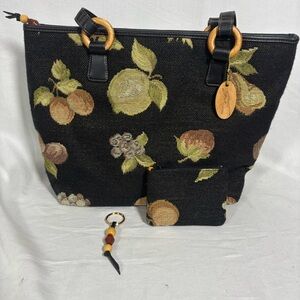 Stone Mountain Black Fall Bag Fruit Pear Apple 3 Set W Coin Purse, Keychain
